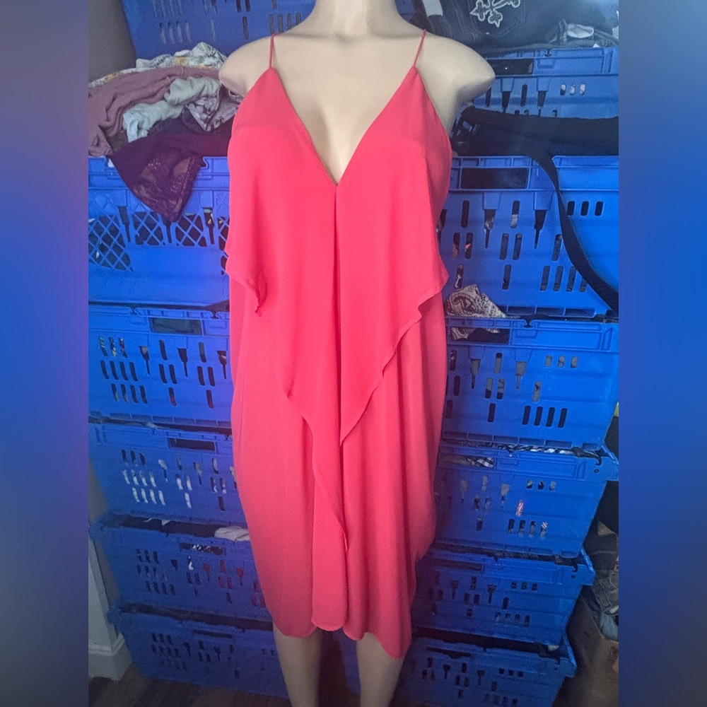 Goa beachwear lounge dress small ruffle knee length spaghetti straps coral